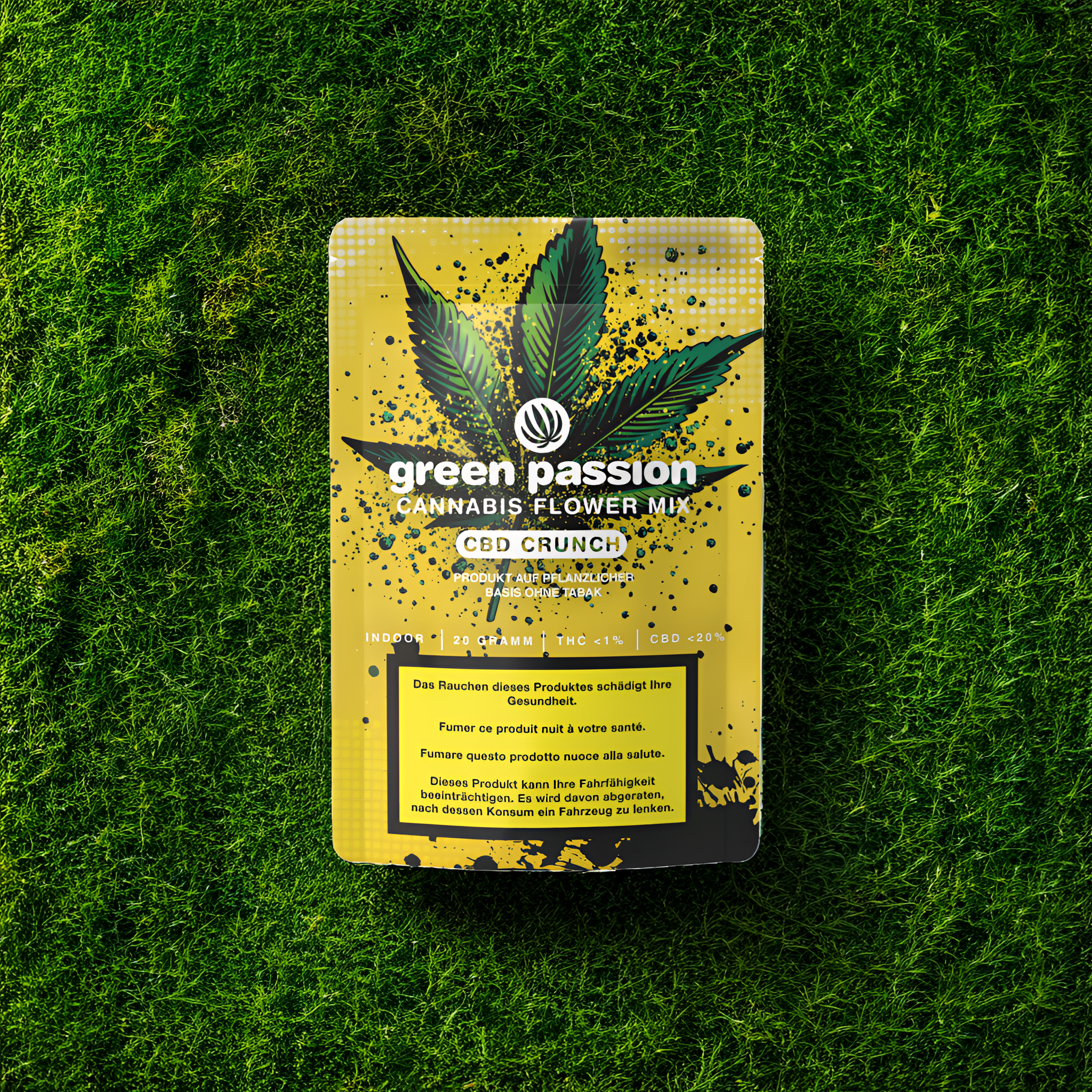 Green Passion CBD Crunch – Mélange de Fleurs de haute qualité issues de cannabis indoor suisse. Parfaites pour une utilisation simple et rapide.