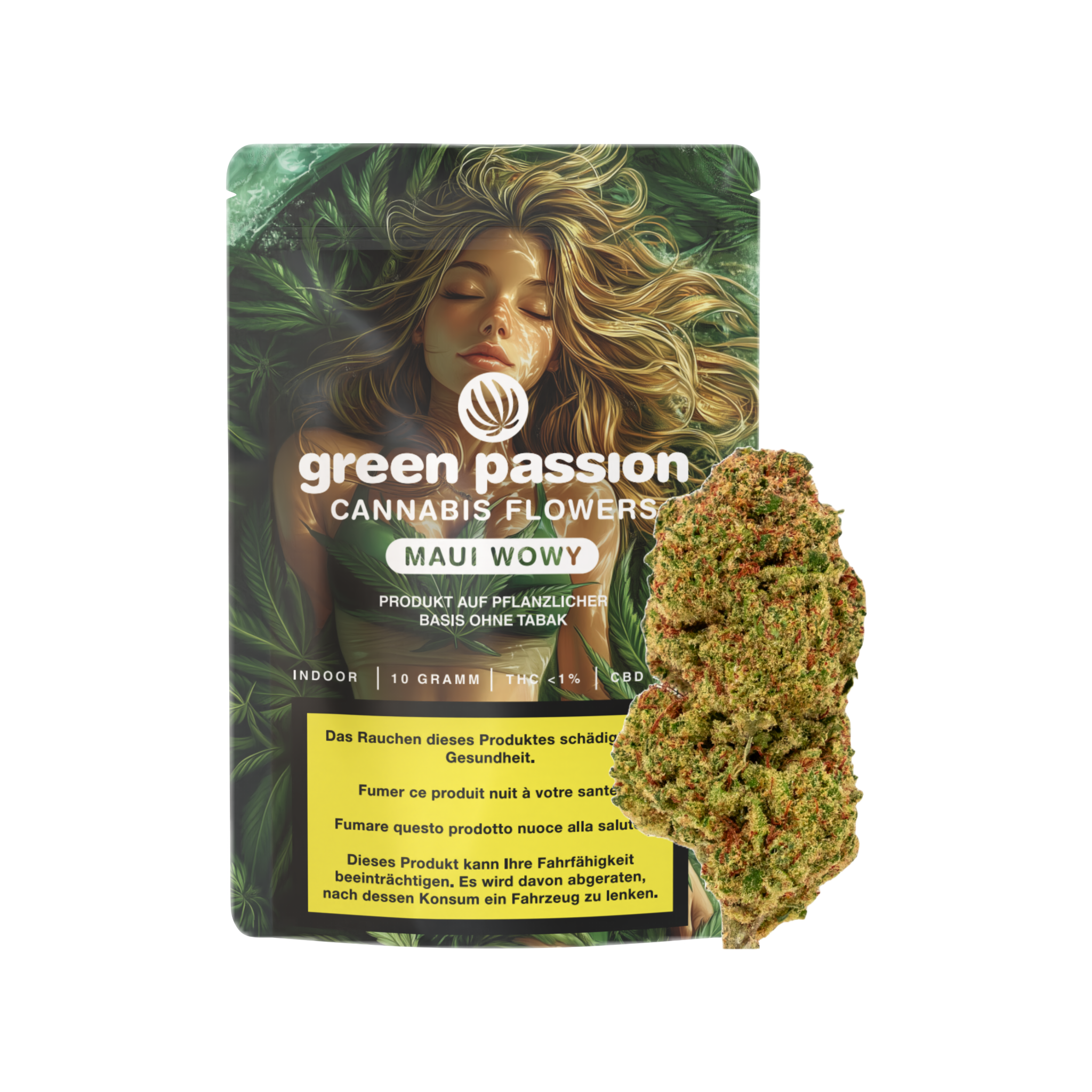 Maui Wowy CBD Blüten von Green Passion – Premium Schweizer Indoor Cannabisblüten mit exotischem Aroma, verpackt in hochwertigem Design. Jetzt kaufen!