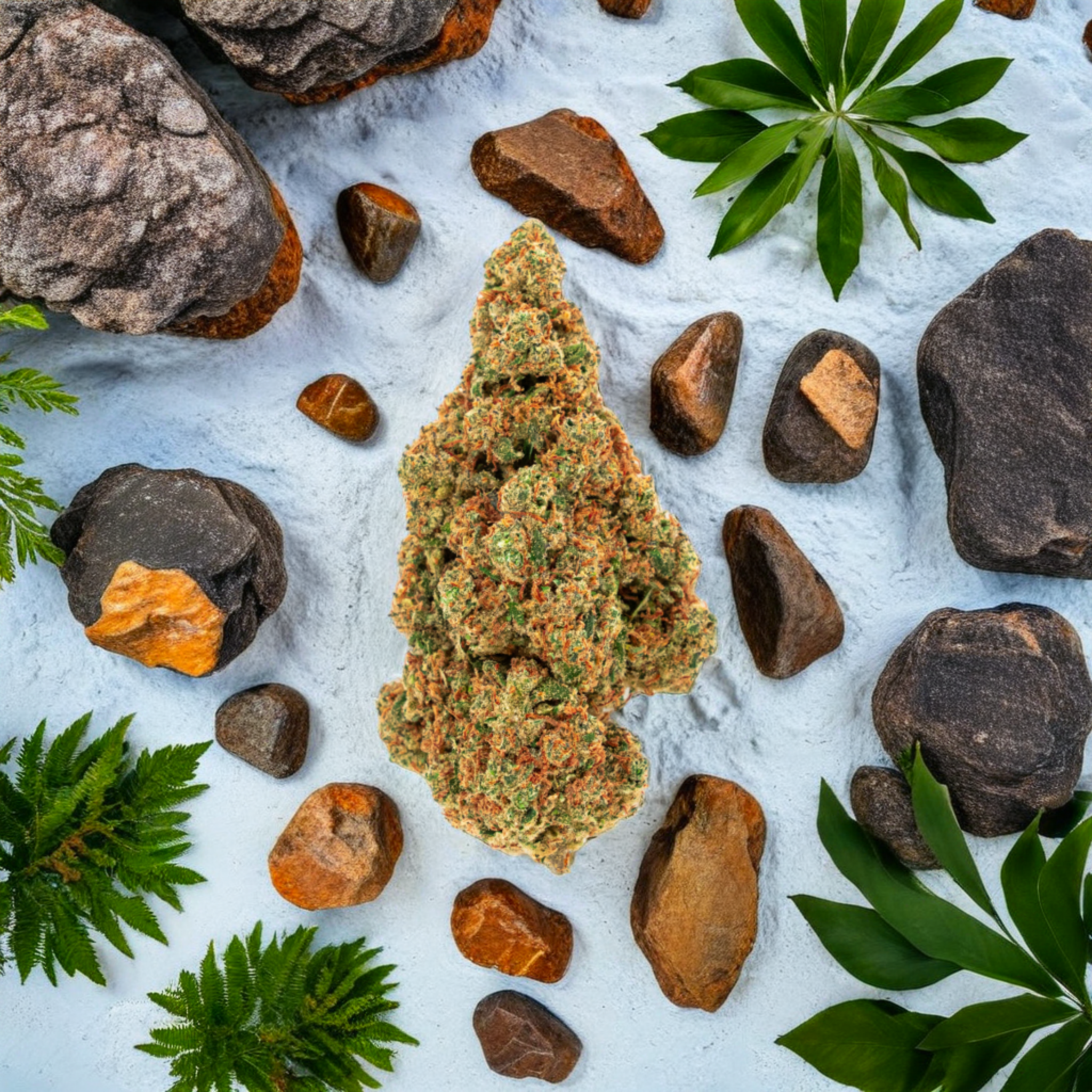 Space Queen Fleurs de CBD – Gros plan d’une fleur suisse indoor de première qualité avec des trichomes denses et des couleurs intenses, mise en scène de façon décorative.