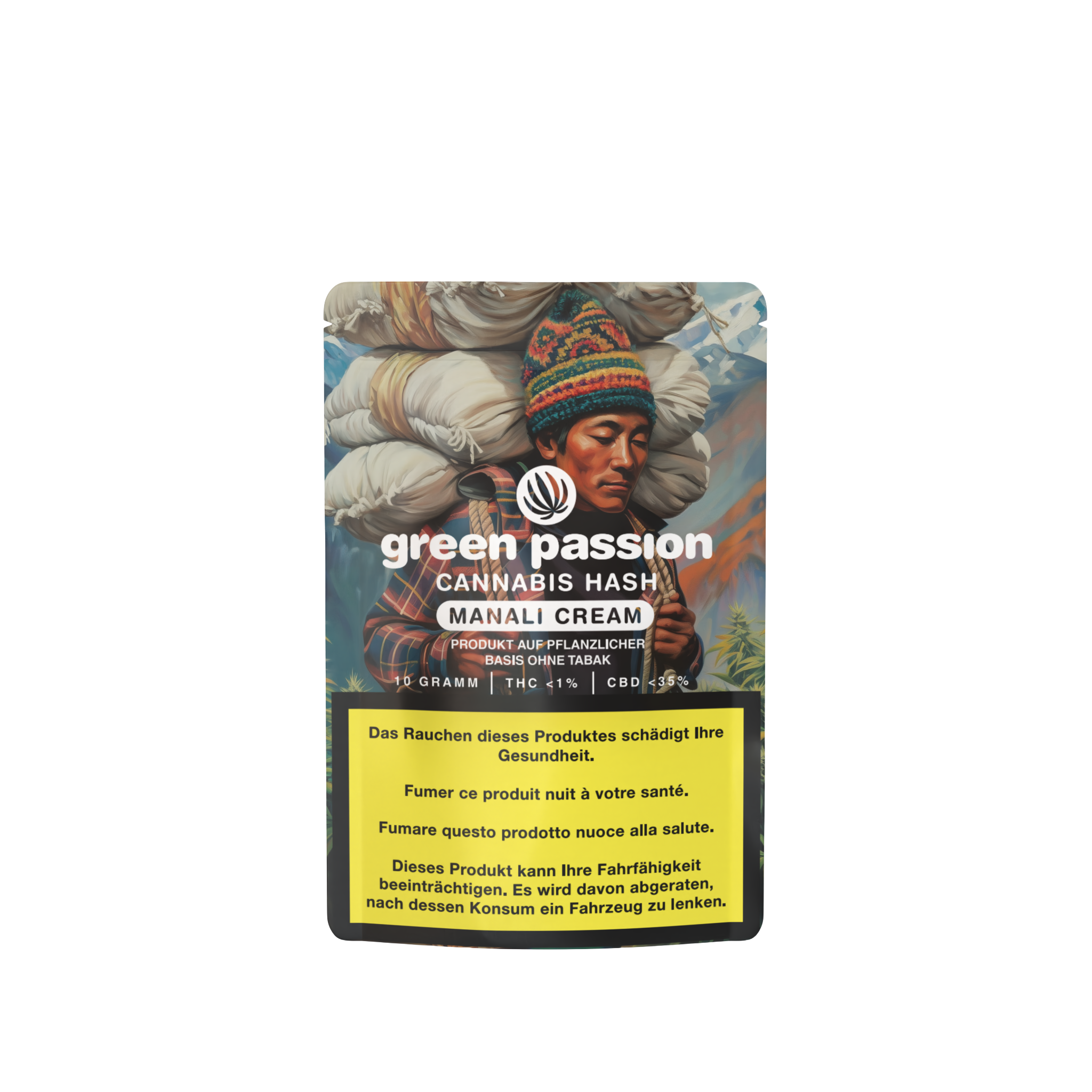 Manali Cream Hasch CBD dans un emballage Green Passion élégant. Goût authentique, texture douce et arôme riche pour une qualité supérieure.