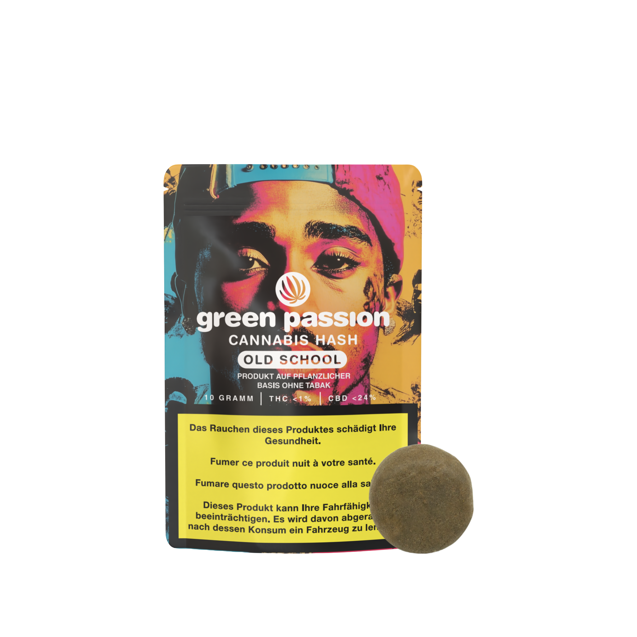 Green Passion CBD Hash Old School – edle Verpackung mit ikonischem Design und hochwertigem Hash mit intensivem Aroma.