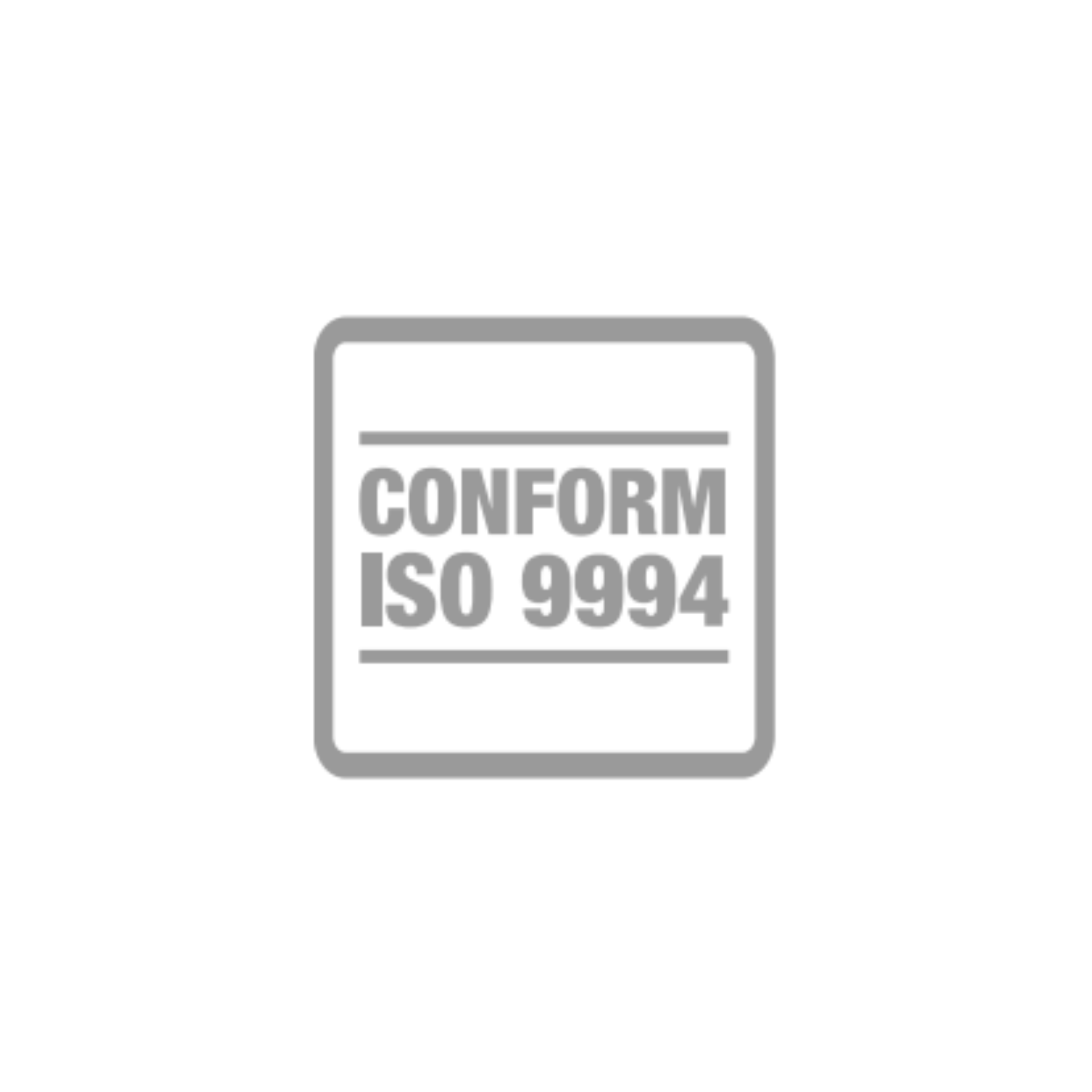 Graues Schild mit der Aufschrift „CONFORM ISO 9994“, zeigt Sicherheitszertifizierung für das Green Passion Feuerzeug.