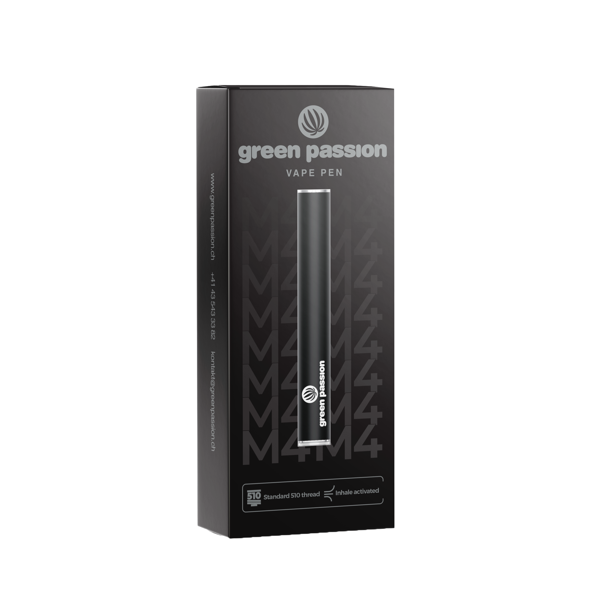 Green Passion CBD Vape Batterie Pen 290 mAh – élégant emballage noir avec technologie CCELL pour cartouches à filetage 510