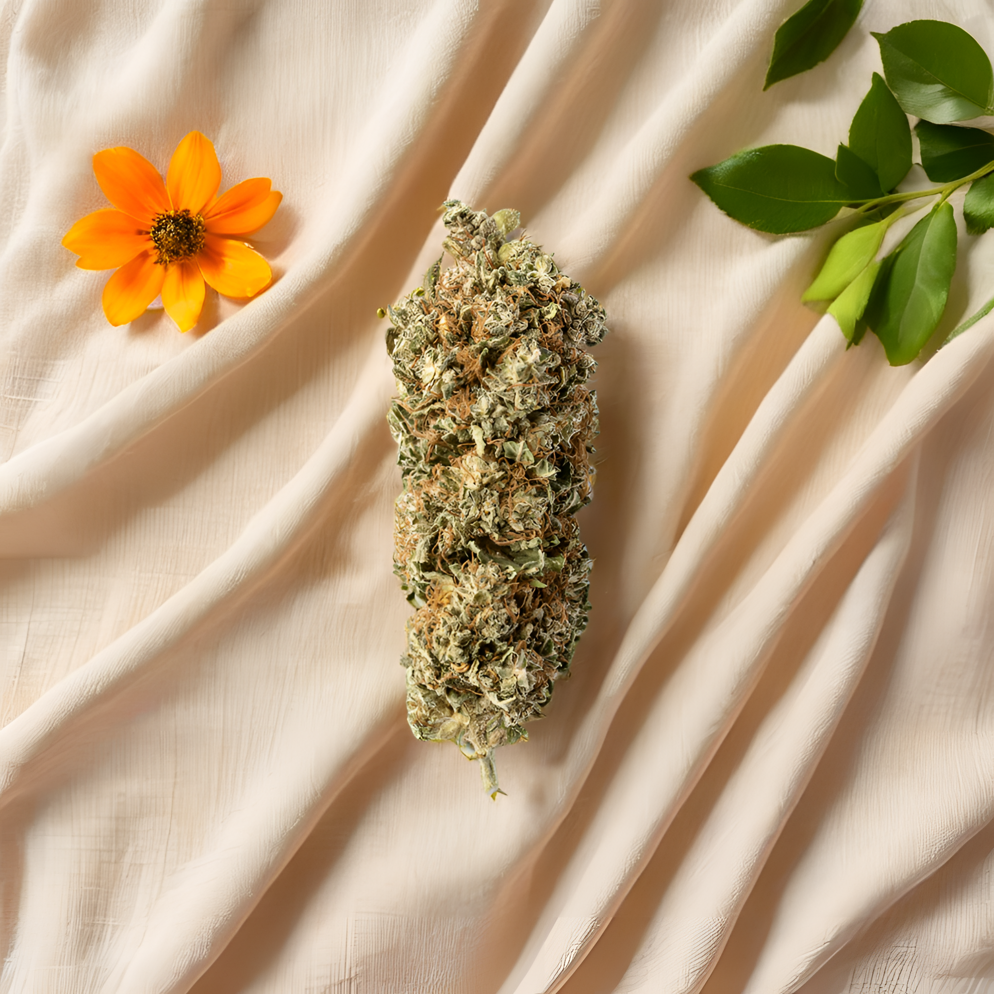 Fleur de CBG Freedom Flower de Green Passion – Présentée naturellement devant des éléments de déco discrets pour mettre en valeur la fraîcheur et l’arôme doux.