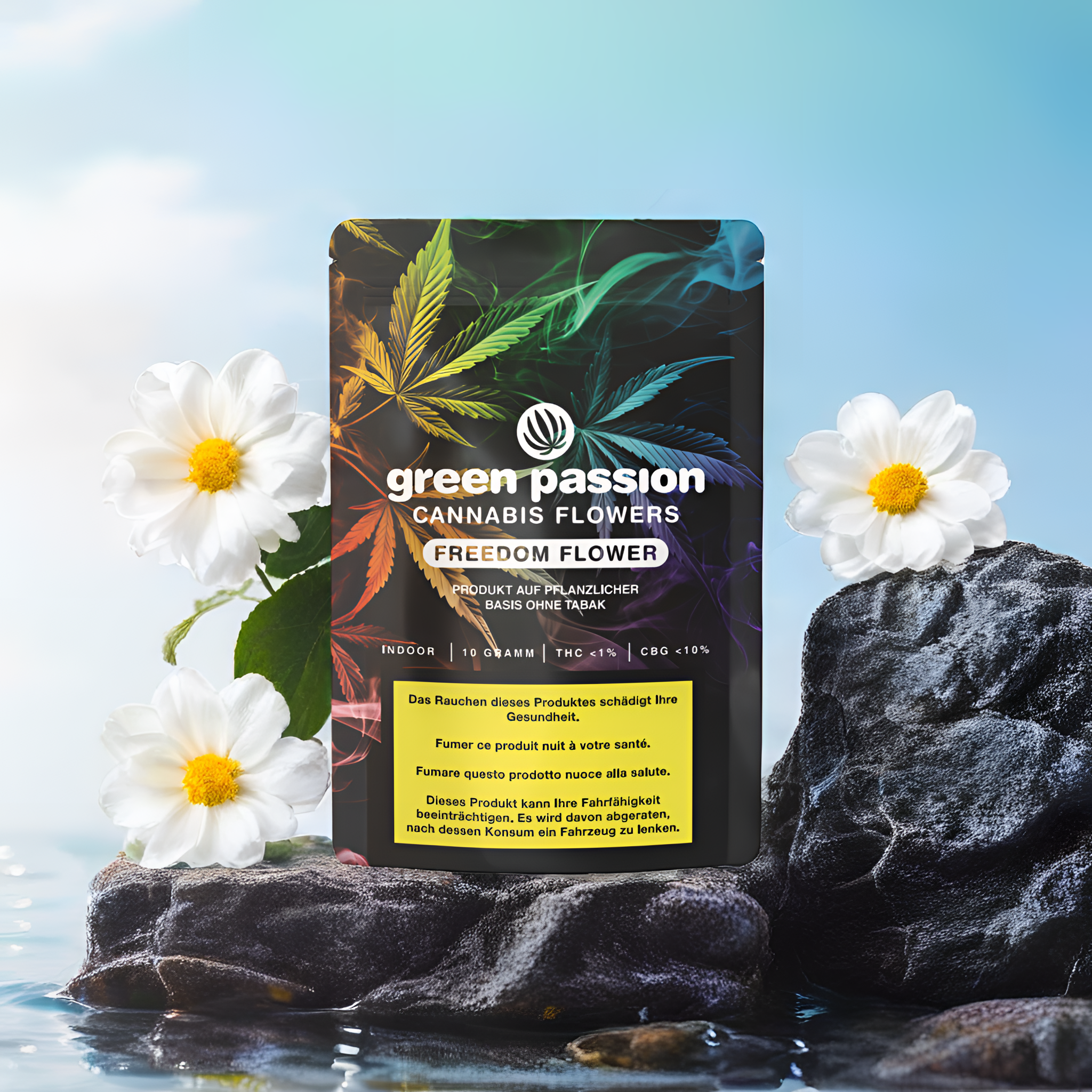 Green Passion Freedom Flower CBG – Gros plan stylé avec un emballage de qualité. Parfait pour les amateurs qui apprécient la qualité et la pureté.