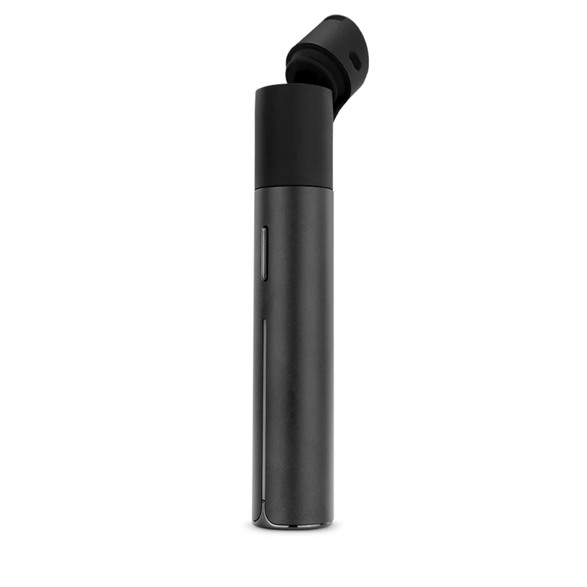 Schwarzer Puffco Pivot Mini Dab Rig Vaporizer in schlankem Design, seitlich abgebildet mit leicht geneigtem Mundstück.