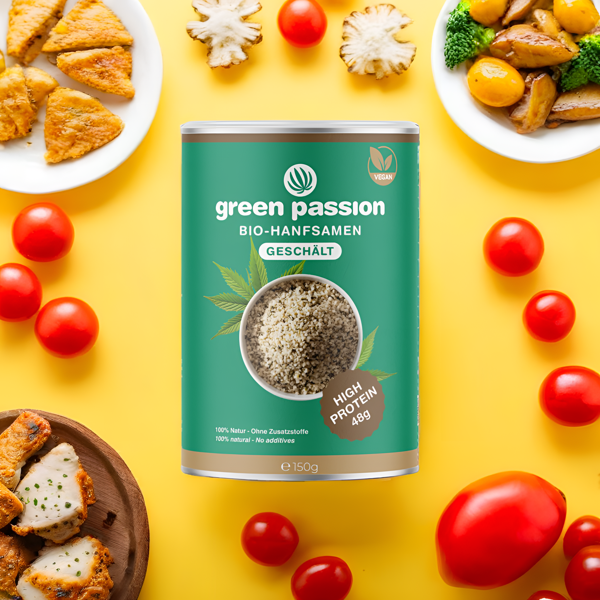 Graines de chanvre bio décortiquées de Green Passion – emballage durable avec 100 % d’ingrédients naturels.