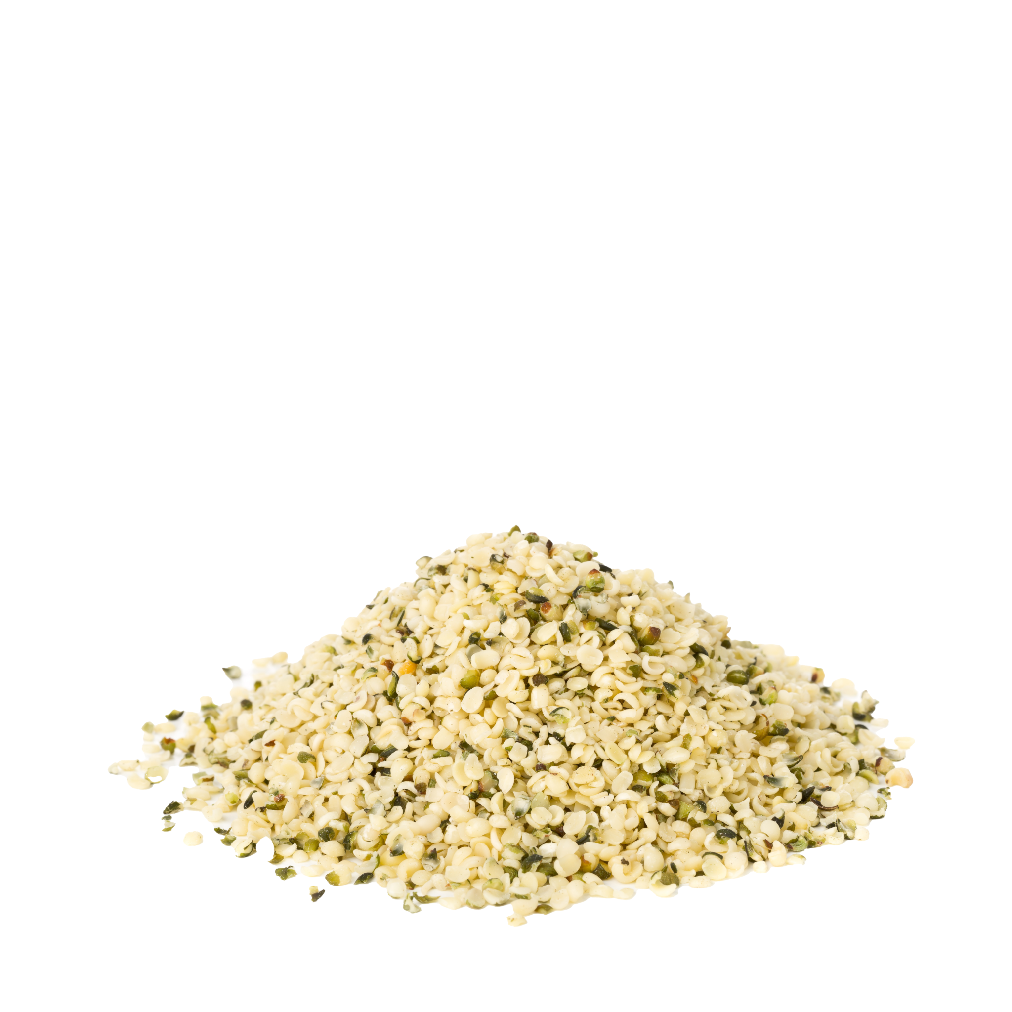 Un tas de graines de chanvre bio décortiquées – des graines de chanvre naturelles de Green Passion, riches en protéines et en acides gras oméga-3.