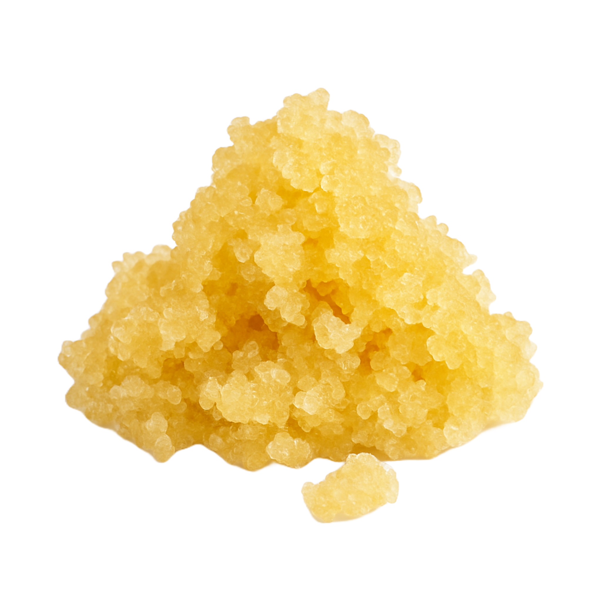 Sugar Wax doré, 1g de CBD Dab, texture granuleuse sur fond noir. Produit de cannabis de haute qualité de notre boutique en ligne.