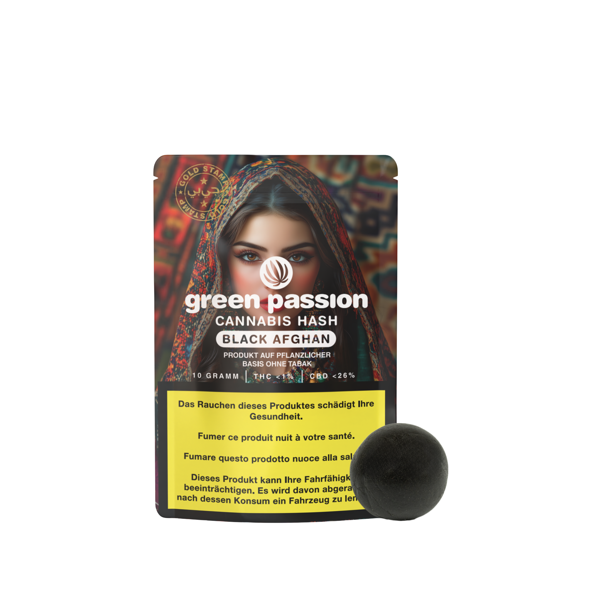 Black Afghan CBD Hash von Green Passion – dunkles, weiches Hasch mit würzigem Aroma. 10g-Packung für hochwertigen CBD-Genuss.