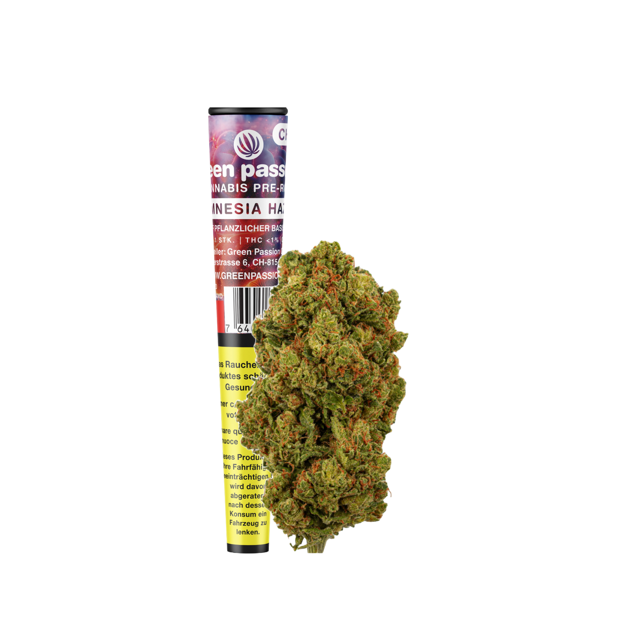Pré-roulé CBD Amnesia Haze de Green Passion – Joint CBD de haute qualité issu d'une culture indoor suisse, avec un arôme intense d'agrumes et de pin, idéal pour des moments de détente