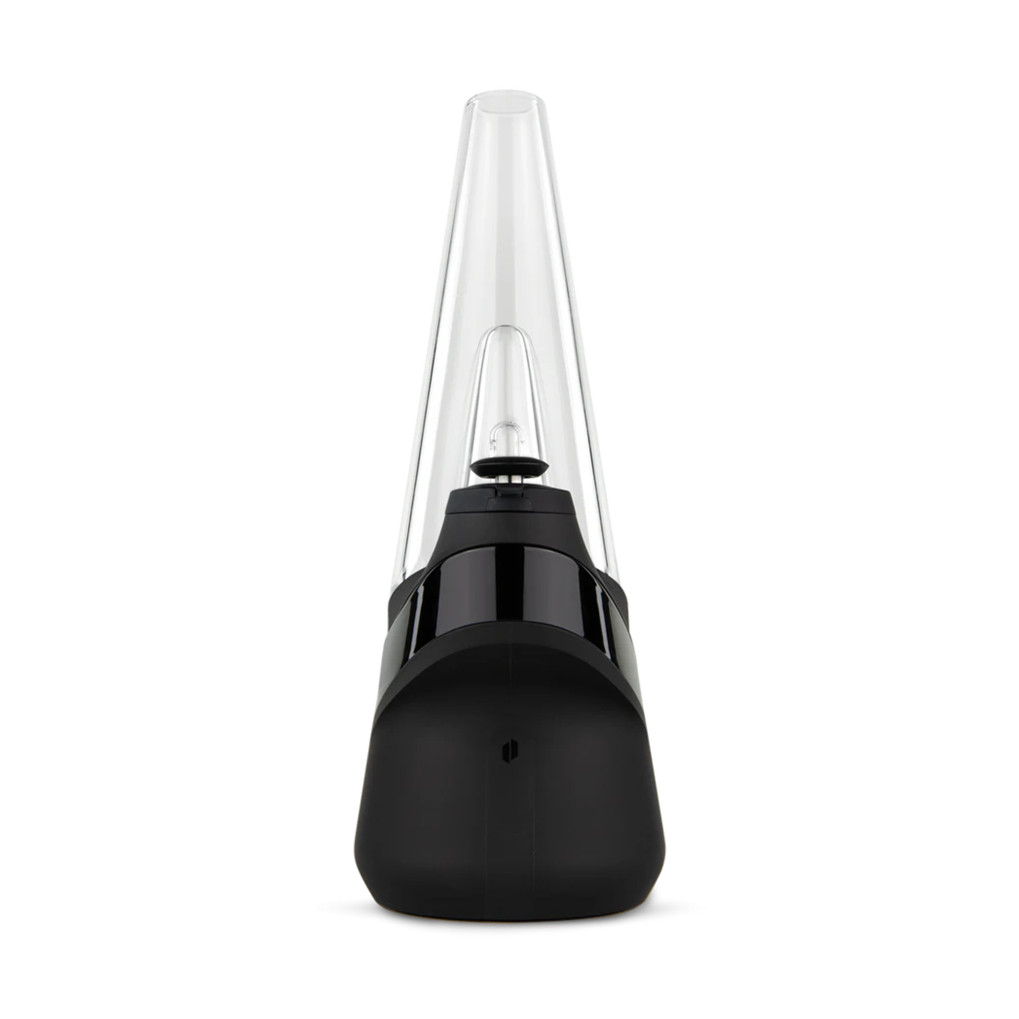 Puffco Peak Smart E-Rig Dab Vaporizer in elegantem Design, frontalansicht, mit konischem Glasaufsatz und schwarzer Basis für effizientes Verdampfen.